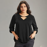 Beauty Peachy Plus Size Bottoming V Neck Flared Top - Black