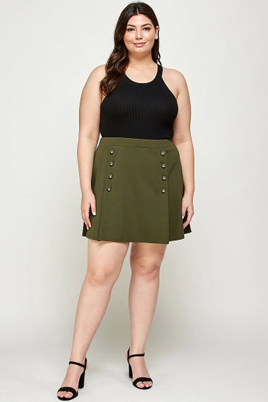 Haute Fox Plus Size Skirt Double Breasted Box Pleated - Olive