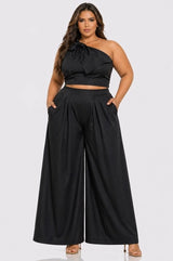 D.ROCK Plus Size Set Long Wide Legs Pants and Sleeveless Tops A Bow