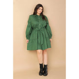 FLYING TOMATO Plus Size Solid Button Down Mini Dress - Green