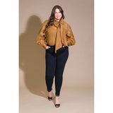 FLYING TOMATO Plus Solid Bow Tie Organza Top - Camel