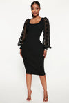 Fashion Nova Plus Size Heart Flutter Sweater Midi Dress - Black