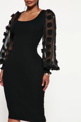 Fashion Nova Plus Size Heart Flutter Sweater Midi Dress - Black