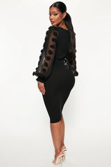 Fashion Nova Plus Size Heart Flutter Sweater Midi Dress - Black