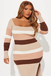 Fashion Nova Plus Size Willow Wind Striped Midi Dress - Taupe/Combo
