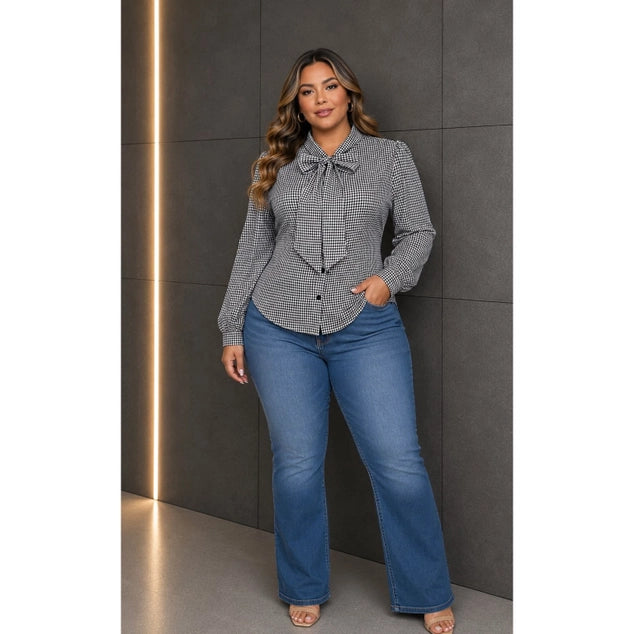 Black Pearl Clothing Plus Bow Authority Blouse - Black