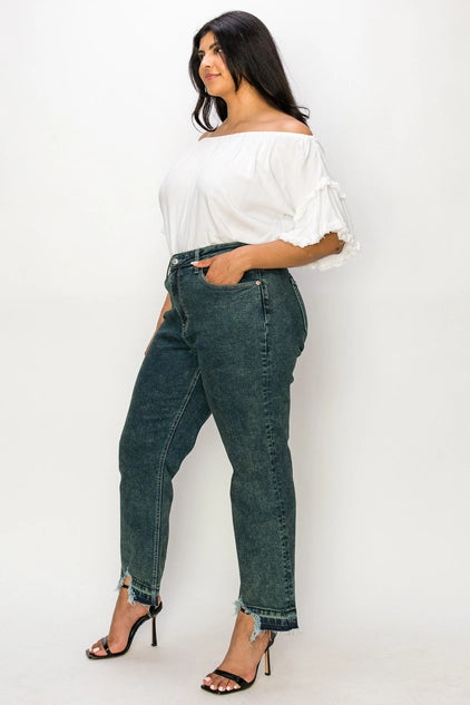 Artemis Vintage Plus Size High Rise Stretch Jeans - Olive