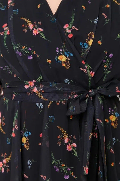 WOJCOR Plus Size Patterned Chiffon Wrap Dress - Multi