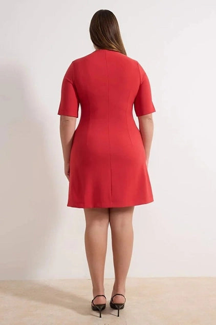 WOJCOR Buttoned Mini Woven Plus Size Dress - Red