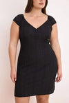 WOJCOR Plus Size V-Neck A-Line KnittedDress - Black