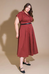 FLYING TOMATO Plus Size Solid Woven Midi Shirt Dress - Berry