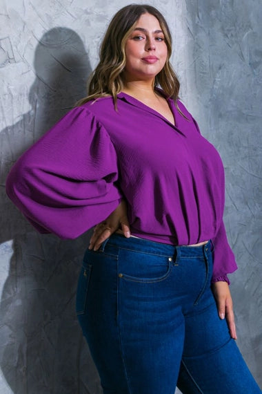 FLYING TOMATO Plus Size Solid Woven Top