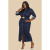 Plus Elastic Belt Midi Stretch Denim Dress