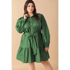 DORCAS Plus Size Solid Button Down Mini Dress - Green