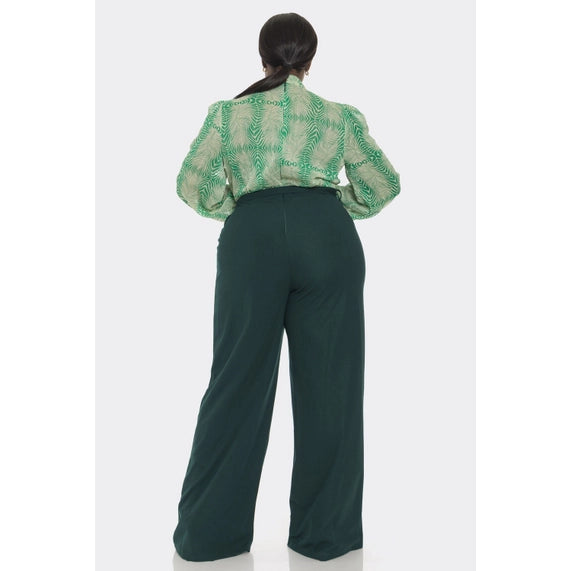 DORCAS Plus Front Necktie Long Sleeve Gold Belt Jumpsuit