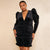 Beauty Peachy Plus Size Velvet Deep V Neck Ruched Mini Dress - Black