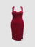Beauty Peachy Plus Size Velvet Halter Split Midi Dress - Burgundy