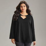 Beauty Peachy Plus Size Bottoming V Neck Flared Top - Black