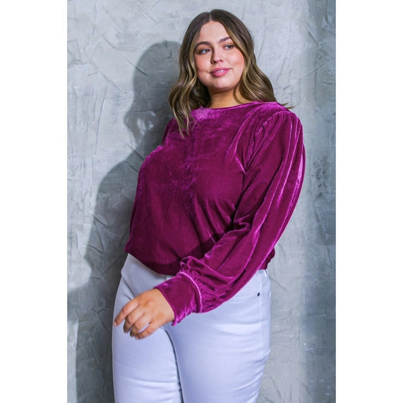 DORCAS Plus Velvet Long Sleeve Top - Orchid