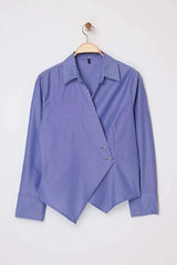 WOJCOR Plus Size Striped Woven Shirt with Silver Button Detail - Navy