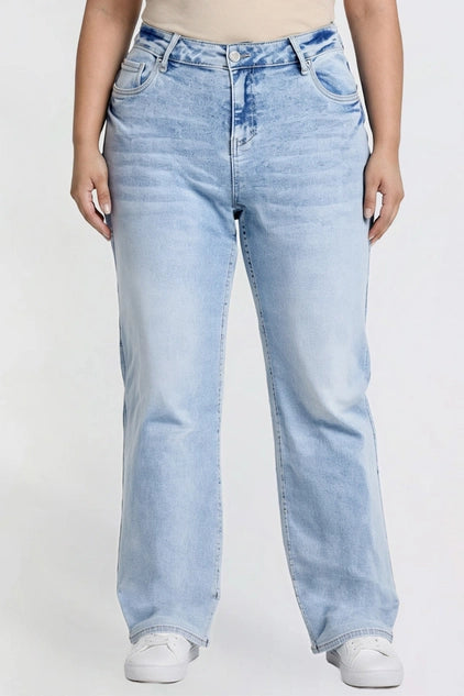 YMI Junior Plus Bella High Rise Wide Leg Jeans - Light Wash
