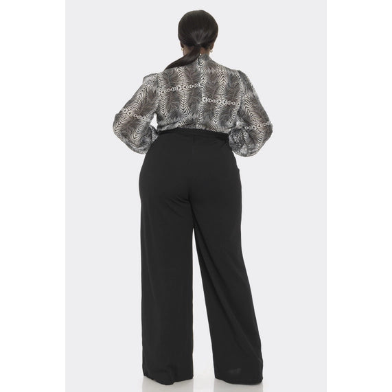 DORCAS Plus Front Necktie Long Sleeve Gold Belt Jumpsuit