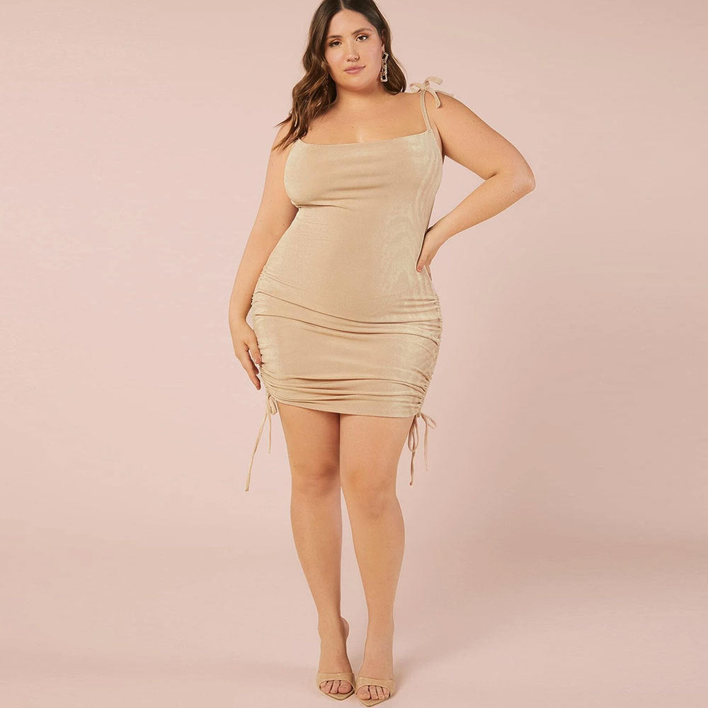 Beauty Peachy Plus Size Pull Strings Mini Dress - Apricot