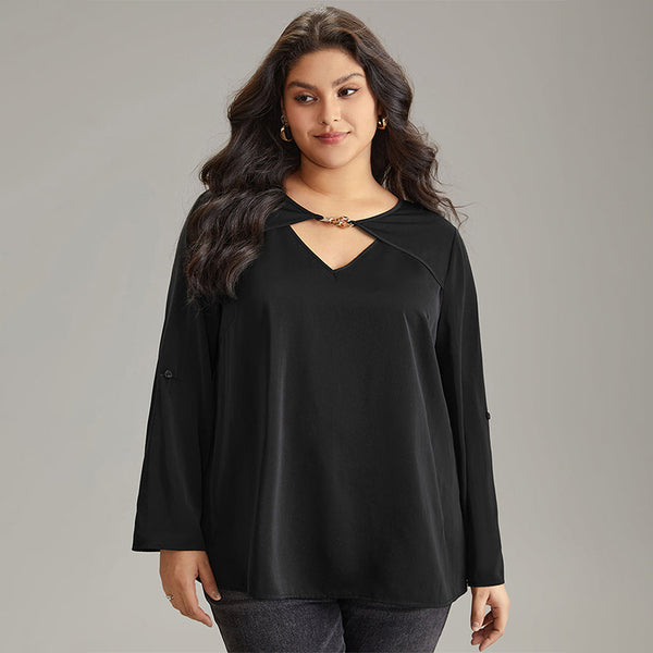 Beauty Peachy Plus Size Bottoming V Neck Flared Top - Black