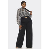 DORCAS Plus Front Necktie Long Sleeve Gold Belt Jumpsuit