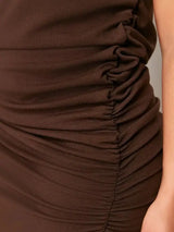 WOJCOR Plus Size Midi Knit Dress with Gathering Detail - Brown