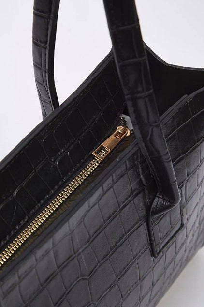 WOJCOR Textured Midi Tote Shoulder Bag - Black