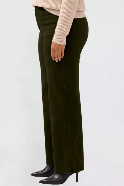 YMI Junior Plus Hyperstretch High Rise Wide Leg Pants - Dark Olive