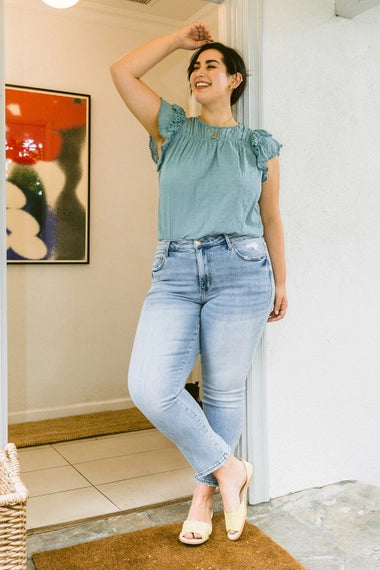 Lovervet by VERVET Plus Size Mid Rise Crop Slim Straight Jeans - Light Blue