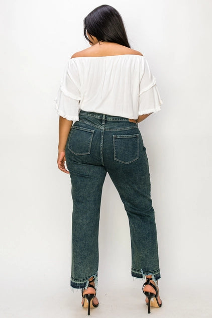 Artemis Vintage Plus Size High Rise Stretch Jeans - Olive