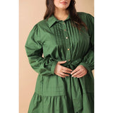 FLYING TOMATO Plus Size Solid Button Down Mini Dress - Green