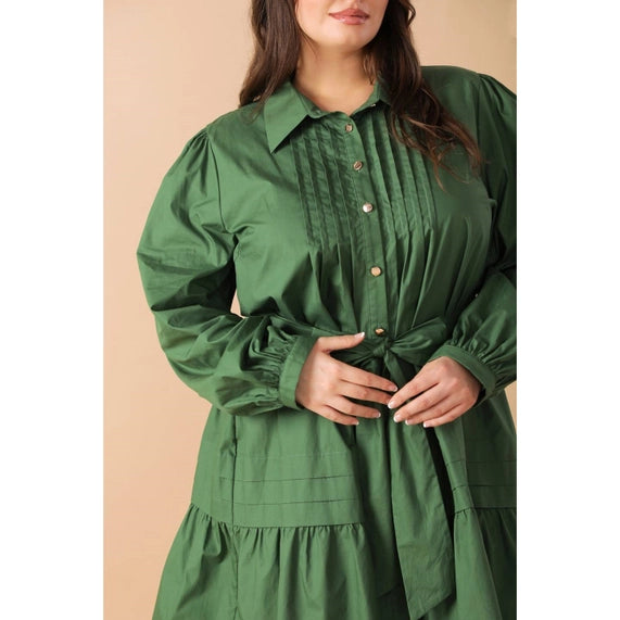 FLYING TOMATO Plus Size Solid Button Down Mini Dress - Green