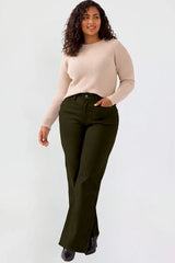 YMI Junior Plus Hyperstretch High Rise Wide Leg Pants - Dark Olive