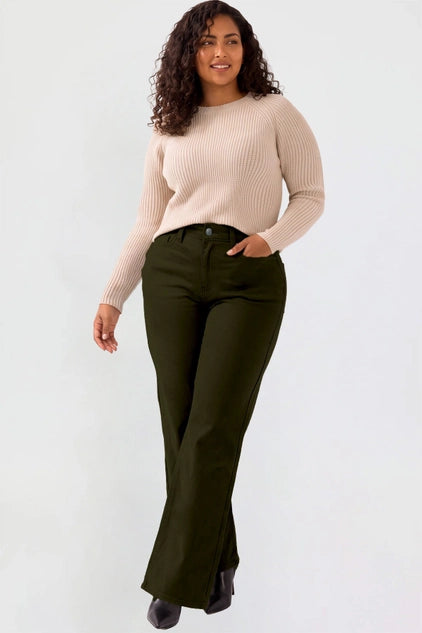YMI Junior Plus Hyperstretch High Rise Wide Leg Pants - Dark Olive