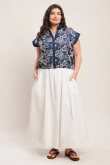 FLYING TOMATO Plus Size Embroidered Woven Top - Dark Indigo