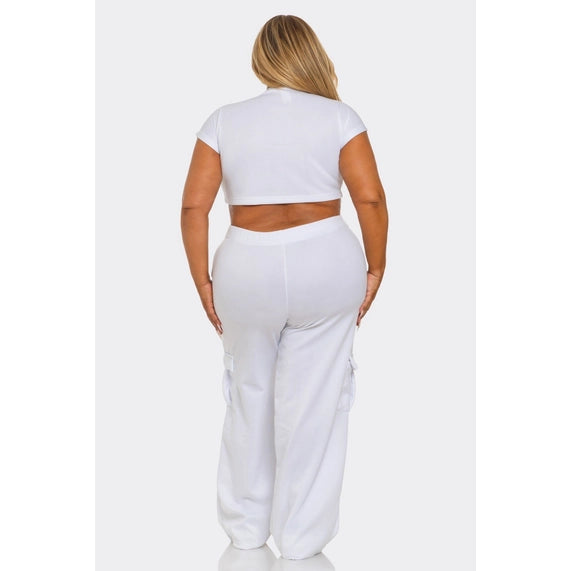 DORCAS Plus Size Cargo Pants Set -White