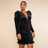 Beauty Peachy Plus Size Velvet Deep V Neck Ruched Mini Dress - Black