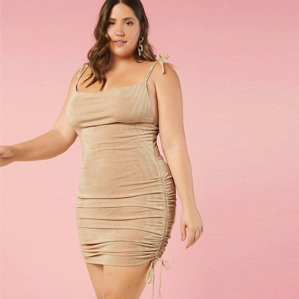 Beauty Peachy Plus Size Pull Strings Mini Dress - Apricot