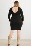 Tasha Apparel Plus Size Chic Open Back Ribbed Bodycon Midi Dress - Black