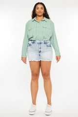 Kan Can USA Plus High Rise Mom Fit Denim SHORTS - Light Blue