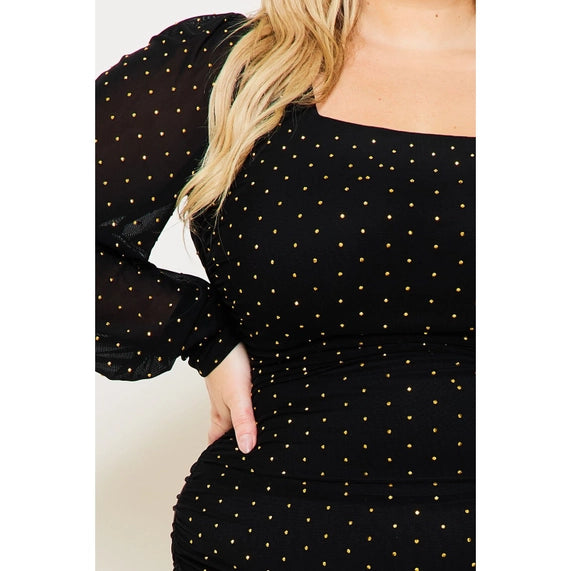 DORCAS Rhinestone Square Neck Plus Size Midi Dress