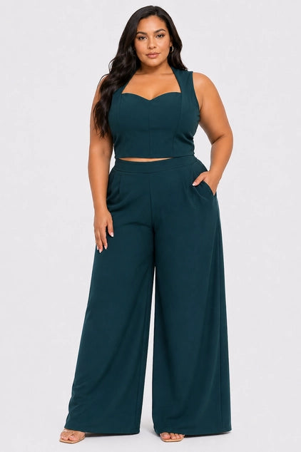 D.ROCK Plus Size Set Long Wide Legs Pants and Sleeveless Top