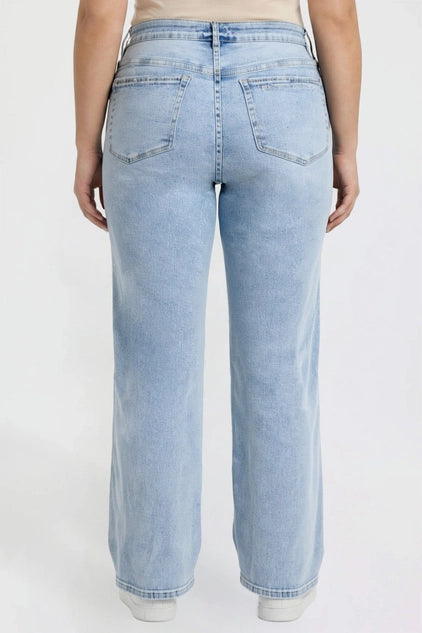 YMI Junior Plus Bella High Rise Wide Leg Jeans - Light Wash