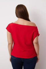 WOJCOR Plus Size Draped Detail Asymmetrical Collar Knitted Blouse