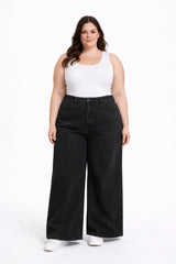 D.ROCK Plus Size High Waist Baggy Jeans Wide Leg - Dark Wash