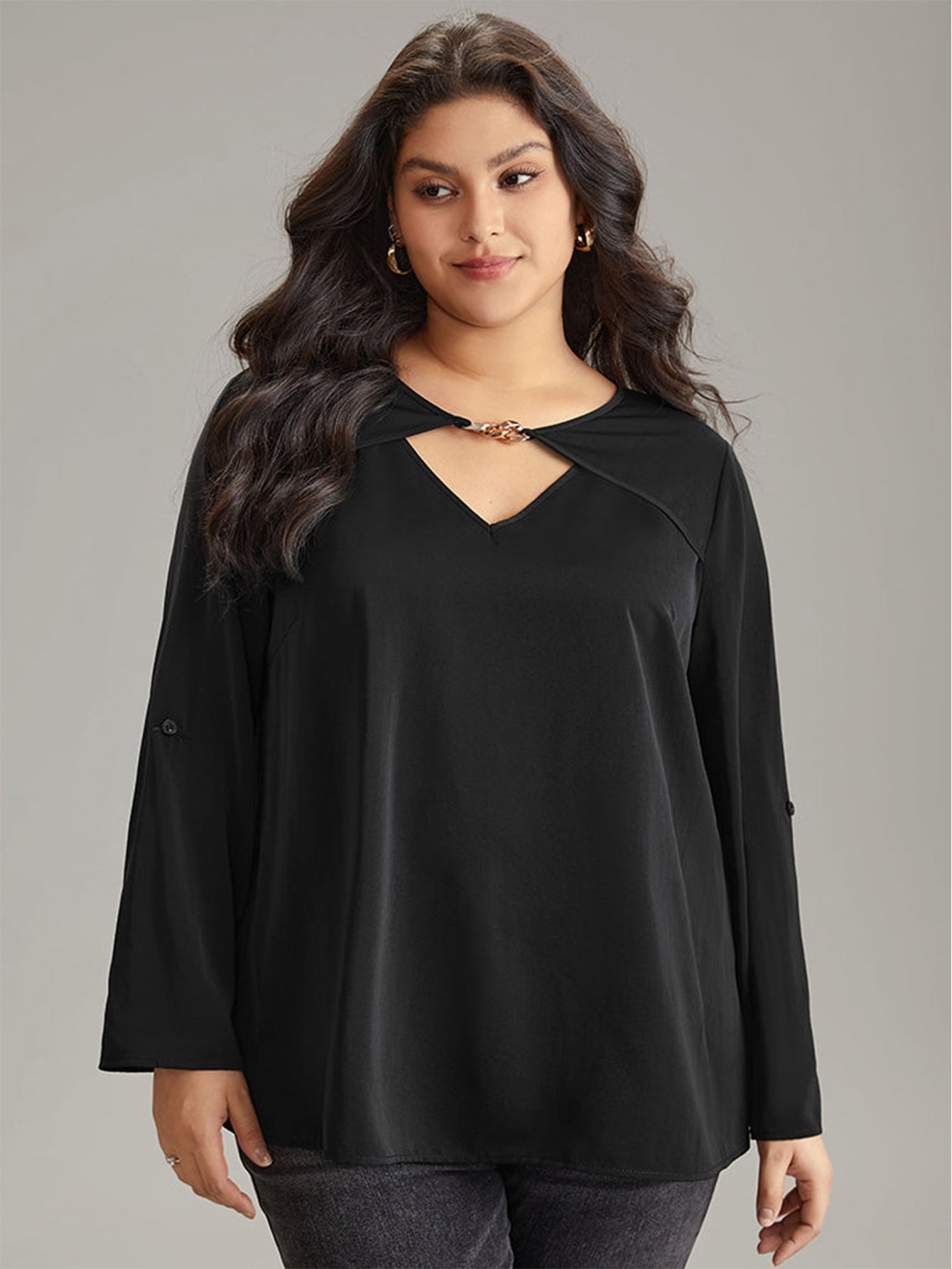 Beauty Peachy Plus Size Bottoming V Neck Flared Top - Black